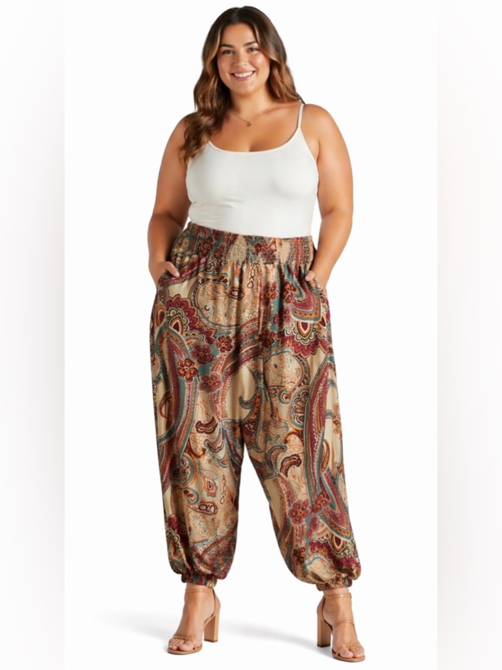 Boho Jogger Pants in Cream, Rust & Teal